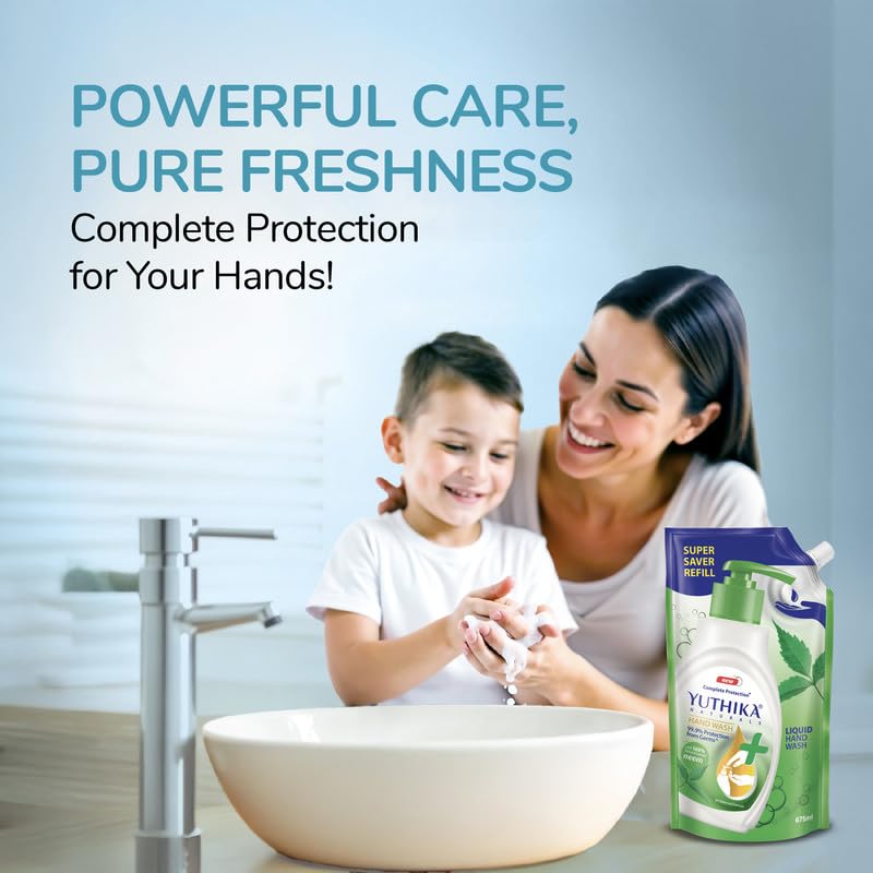 Yuthika Germ Protection Neem Hand Wash liquid Refill 675ml | Antibactirial Handwash with PH balanced Formula