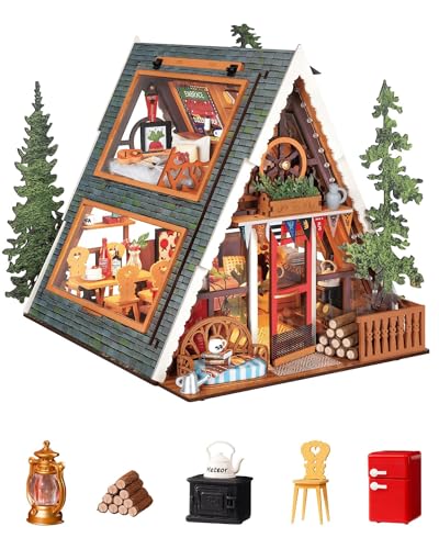 Rolife DIY Miniature House Kit A-Frame Cabin, 3D Wooden Puzzle Tiny House with Openable Skylight for...