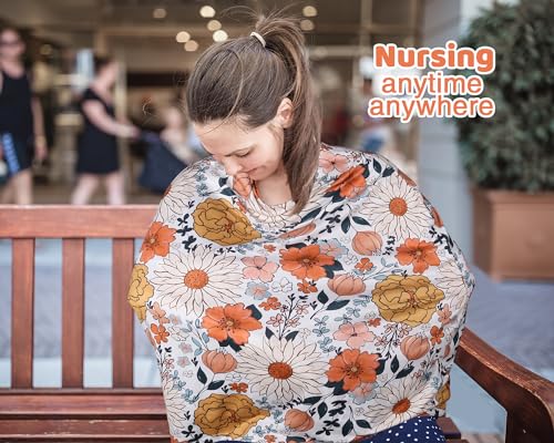 Image of Rquite All-in-1 Car Seat Cover Baby, Carseat Covers for Girl Boy, Stretchy Soft Infant Car Seat Cover, Multi-use Baby Carrier Cover, Car Seat Canopy, Stroller Sun Shade, Nursing Breastfeeding Cover