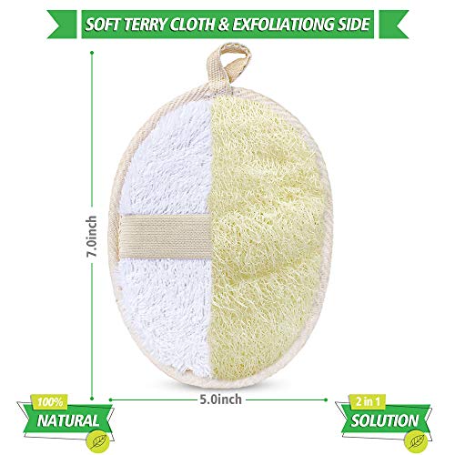 3 Packs Exfoliating Loofah Sponge Pads,Large 5”X 7”-100% Natural Luffa And Terry Cloth Materials,Premium Loofa Sponge Scrubber Body Glove Close Skin For Men And Women,Perfect For Bath Spa And Shower #TOP1