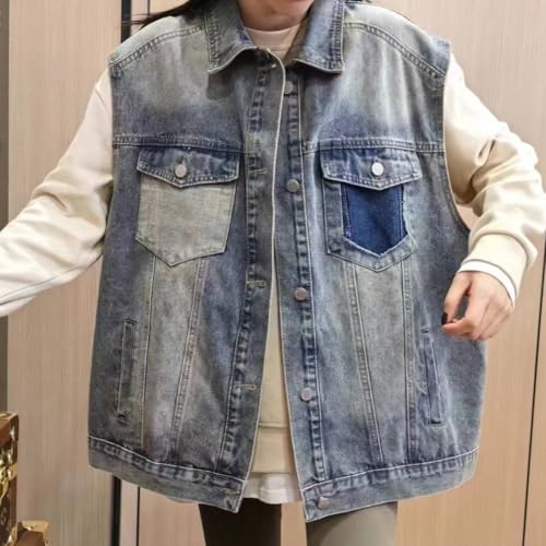 EMMIOL Fall Denim Vest Y2k Women, 2025 Jean Vest Top Distressed Vintage, Waistcoat Sleeveless Jacket Oversized Contrast Panel3
