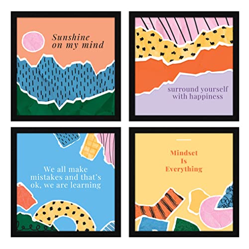 Image of ArtX Paper Motivational Quotes Wall Frame Art Painting, Framed Paintings For Home Office Decor 20 X 20 inches, 10.0 X 10.0 each, Multicolor Posters With Frame, Set of 4 (Sunshine)