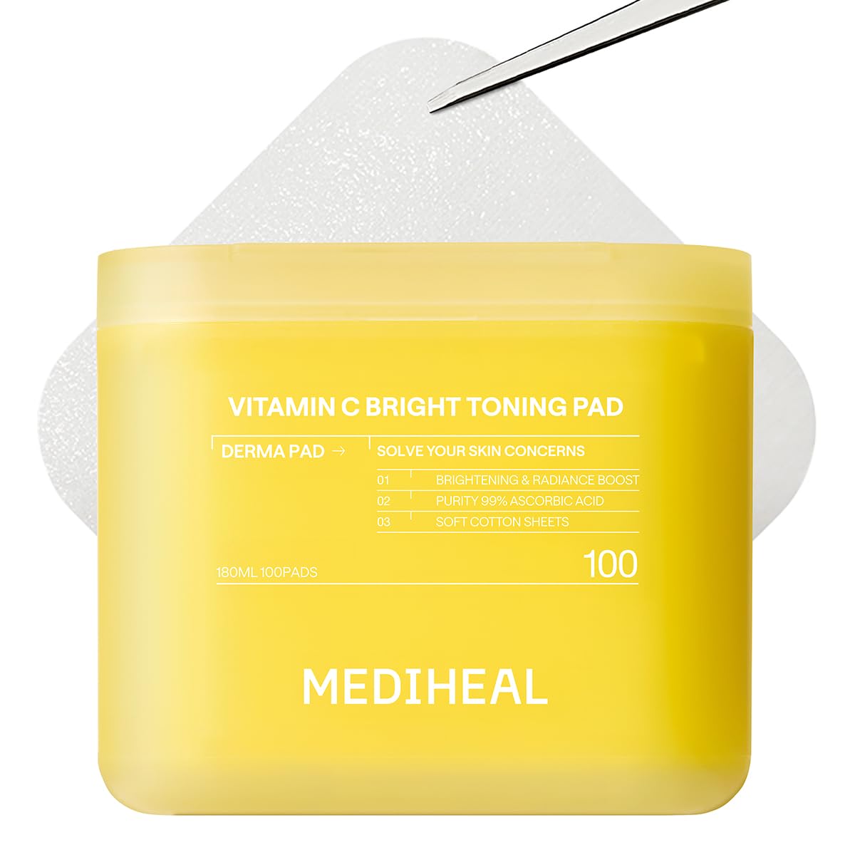 MEDIHEAL Toner Pads 100 Count - Vitamin C Skin Toning - Radiance Booster for Clear & Illuminating Skin - Contains Niacinamide for Blemish Care - Vegan