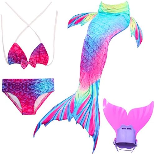 Girls' Mermaid Tail Swimsuit Set, Swimming Costume, Swimwear with Monofin