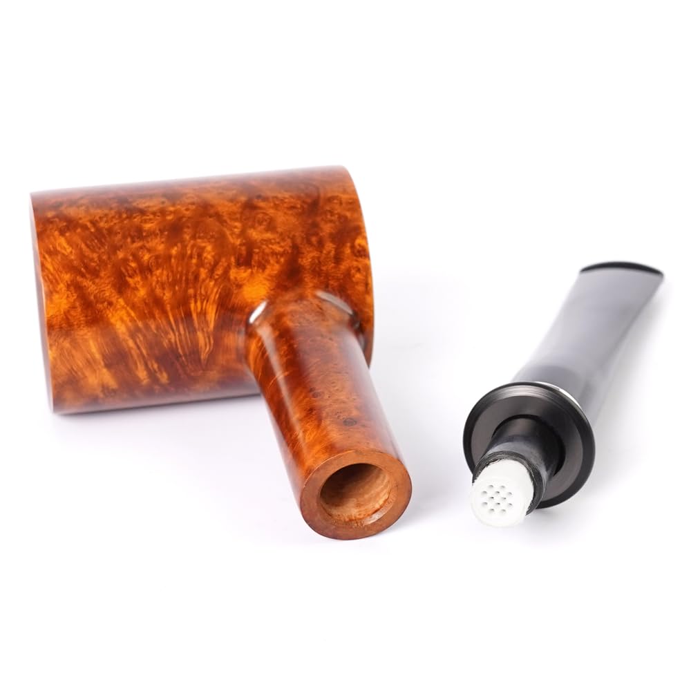 Heysong Handgefertigte Holzpfeife, 9 mm, mit konischem Stiel und Silberring, HSAA0274 (helle Farbe)