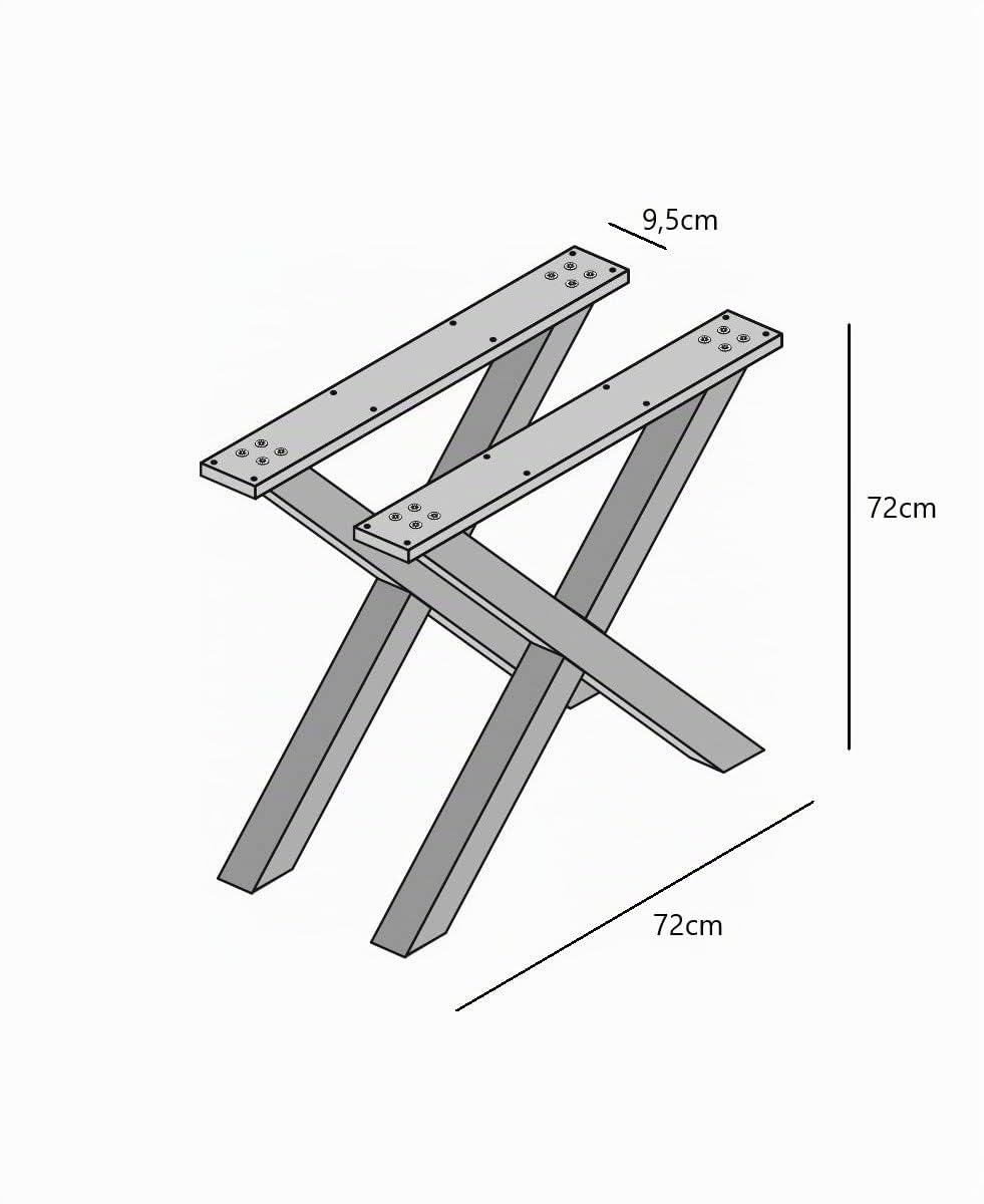 Skraut Home | Soporte | Patas | Caballete | en Forma de X | Patas de Mesa de Madera Maciza | Salón | Comedor | Escritorio | Lacado Negro | 72 x 72 cm