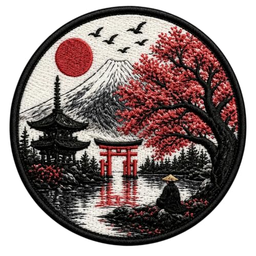 Japanese Landscape Embroidered Patch – Mount Fuji, Torii,