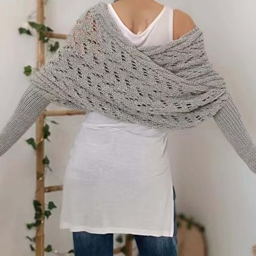 Women's Knitted Double Sleeve Scarf, Scarf with Sleeves for Women, Knitted Cable Wrap4