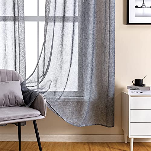 CUTEWIND 2 Stücke Voile Gardinen Wohnzimmer - Voile Halbtransparenter Vorhang mit Ösen Dekoschals Gardine Halbtransparent Voile Gardinen aus Polyester Schwarz H 137 x B 140 cm Cover