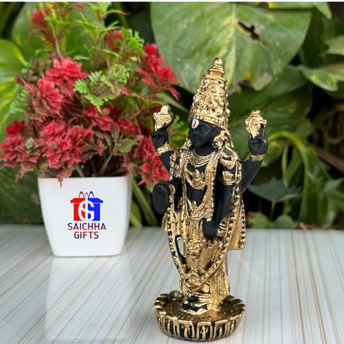 Image of Tirupati Balaji Idol for Car Dashboard, Venkateswara Swamy murthi, Vaastu Advised Balaji Statue - Tirupati Balaji Murti Idols for Pooja Room (Gold 11 CM)