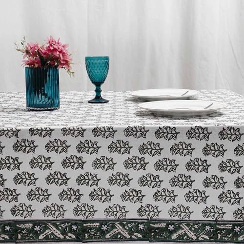 Ridhi Evergreen Grace Hand Block Print Rectangle Tablecloth 108x70 Inch - image 6
