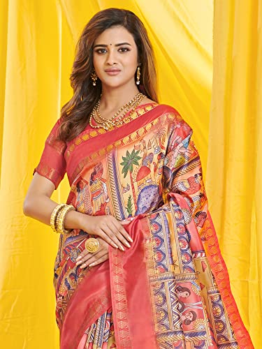 Image of AKHILAM Women's Dola Silk Warli Saree With Unstitched Blouse Piece (KASAVU101 HS Parent)