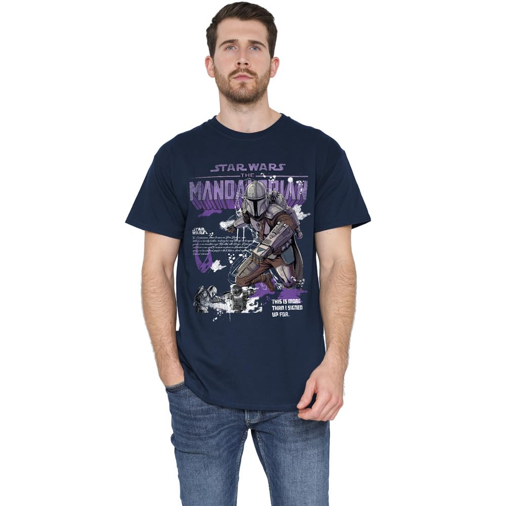 Star Wars Men's Blue Mandalorian Graffiti T-Shirt Navy in Size 2XL, Sports Direct