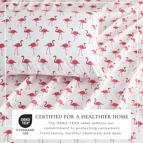 Image of Great Bay Home Queen Coastal Microfiber Sheet Set - 4-Piece Nautical-Printed, Ultra-Soft Sheets - Beach-Themed Bedding Sheets & Pillowcases (Flamingo)
