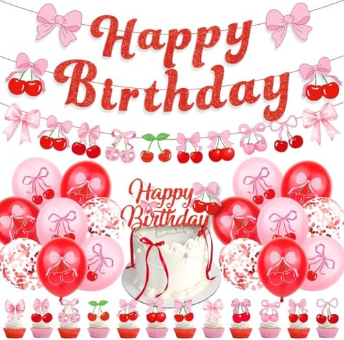 Kit anniversaire thème cerise pour décorer gâteaux et salle facilement