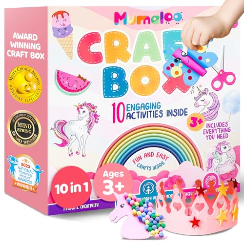 Image of Mumaloo Kids Craft Kit - 10 Unicorn & Mermaid Art Projects | No Mess . All Supplies Included . Ages 3 4 5 6 7 8 . Educational Gift for Girls . Toddler Arts and Crafts