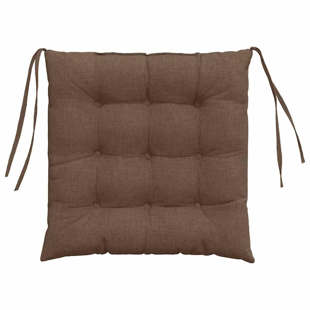Sitzkissen 4 Stück Braun Stoff 40 x 40 x 6 cm mit rutschfesten Bindebändern, waschbare Stuhlkissen ergonomisch für Esszimmer, Büro, Balkon, Terrasse und Garten