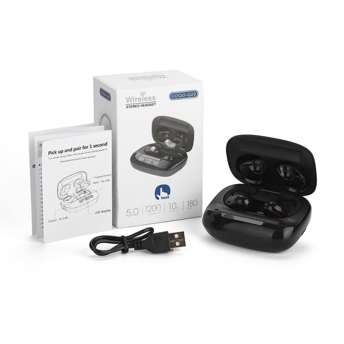 Bezprzewodowe słuchawki Bluetooth 5.0, stereo, sportowe słuchawki douszne, z redukcją szumów i sterowaniem dotykowym, do pracy, biegania, jazdy na rowerze, złote