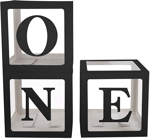 Sooyee Decoraciones de primer cumpleaños para niña o niño, 3 cajas de globos para decoración de primer cumpleaños, bloques de cubo de bebé,