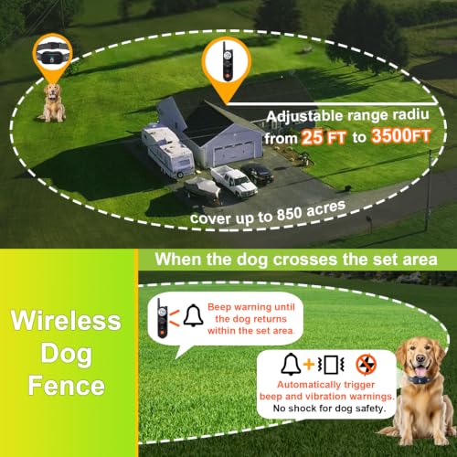 Wireless Dog Fence for 2 Dogs - Covers up to 856-Acre Electric Fence,6000FT Waterproof Collar with Remote,Rechargeable Pet Containment System with 3 Training Modes for Large Medium Dogs - Image 2