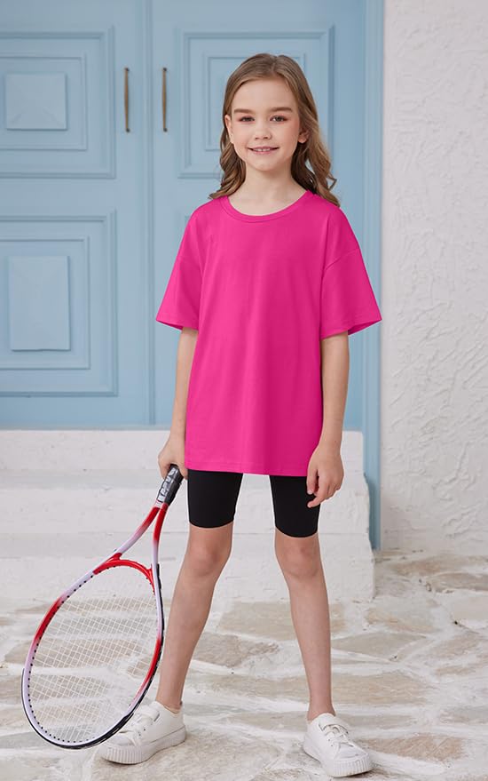 Image of ZDC Girls Short Sleeve T Shirts Kids Summer Oversized Tops Trendy Crewneck Basic Tees 5-14 Years