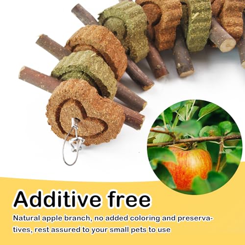 Image of Rabbit Chew Toy,Bunny Chew Toys for Teeth Grinding,Natural Apple Branch Teething Sticks with Hay Grass Cake Improve Dental Health Bunny Hanging Chew Toys for Rabbits,Chinchillas,Hamster (4 Pcs)