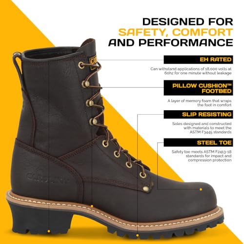 Carolina Elm 8” Steel Toe Logger Work Boots for Men - Rugged Leather Upper with Comfort Footbed, Oil & Slip-Resisting Rubber Lug Outsole, EH Rated3