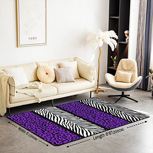 Loussiesd Purple Leopard Living Room Rugs 100x150cm Kids Black White Zebra Living Room Rugs for Cheetah Decorative Carpet Animal Print Indoor Floor Mat Room Decor Accent Rug - Image 2