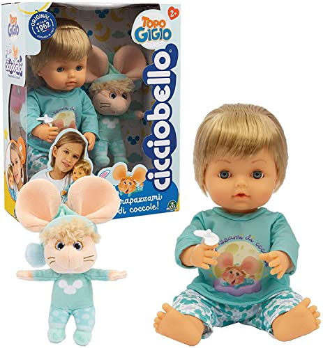 Giochi Preziosi Cicciobello - Souris Gigio avec Son ami Doux sont prêts pour la Berceuse, Peluche Souris Gigio et tétine Incluse 30 cm pour Les Filles à partir de 2 Ans, CCB89000, Multicolore