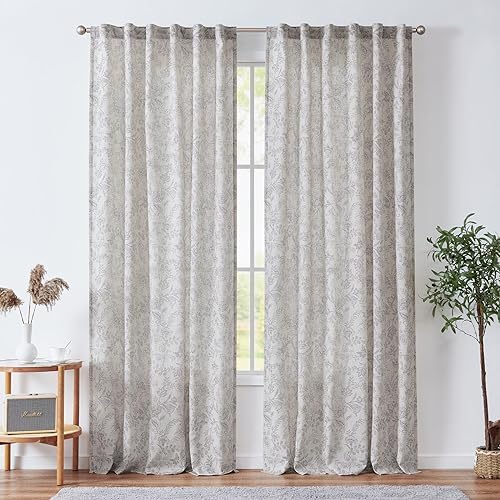 Vangao Leinenoptik Gardinen mit verdeckten Schlaufen Blumen Vorhänge Landhaus 140Bx210H(cm) Halbtransparente Fenster Vorhang für Wohnzimmer Schlafzimmer Badezimmer Pflanze 2 Panels Grau auf Beige Vangao Leinenoptik Gardinen mit verdeckten Schlaufen Blumen Vorhänge Landhaus 140Bx210H(cm) Halbtransparente Fenster Vorhang für Wohnzimmer Schlafzimmer Badezimmer Pflanze 2 Panels Grau auf Beige