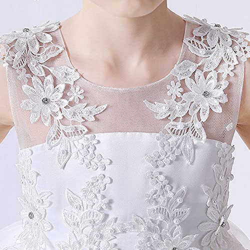 IWEMEK Girls Embroidered Beads Dress Sleeveless V Back Pageant Evening Gown Christening Wedding Birthday Party Long Dresses2