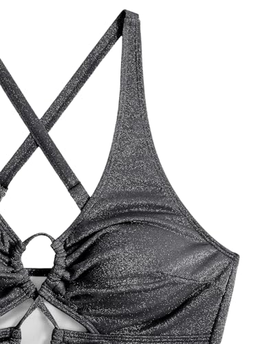 Image of SOLY HUX Women's Plus Size Bikini Set Sexy Swimsuit Lace Up Tummy Control 2 Piece Bathing Suit