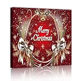 クリスマス弓の花輪キャンバスウォールアートお祝いの赤い休日の装飾新年のフレームアートワークプリントリビングルームの季節の装飾70x70cmインナーフレーム