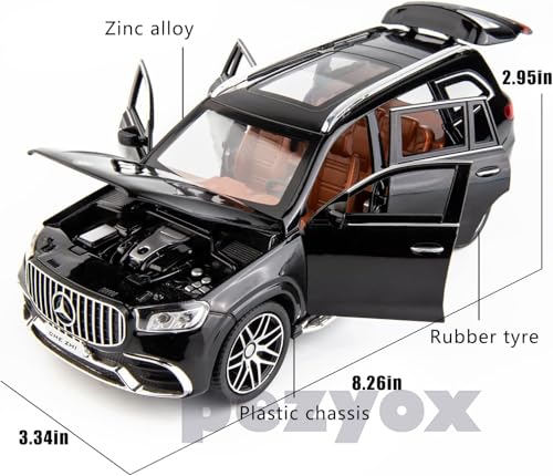 Image of 1 /24 Benz GLS63 AMG Model Car,Zinc Alloy Diecast Toy Car Pull Back with Light and Sound Toy Vehicle Door Can Be Opened (Black)