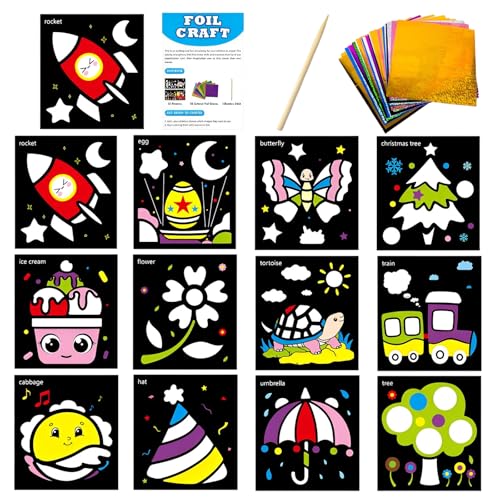 Jicyor DIY Bastelset Kinder, Folienspaß Basteln Malbücher für Basteln Mädchen, Kreativ Malset Set für Kinder Mädchen, Spielzeug für Kinder Mädchen ab 4, Geschenk Mädchen 4 5 6 7 8 Jahre Geburtstag