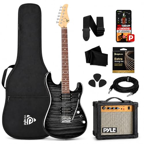Pyle Electric Guitar Kit with Amp for Beginners Full Size 39” Instrument Package with Humbucker Pickups and Rock Amplifier Starter Set Bundle for Kids All Ages, Youth and Adults
