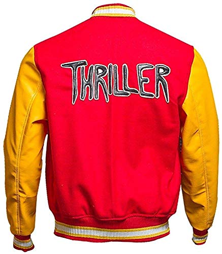 Red M Logo Letterman MJ Thriller Bomber Varsity Jacket | Michael Jackson Thriller Jacket (4XL)