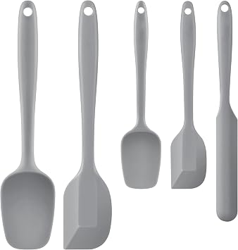 Food Grade Silicone Rubber Spatula Set, 5 Pcs BPA-Free Kitchen Cooking Baking Mixing Utensil Sets, High Heat Resistant Non Stick Dishwasher Gray