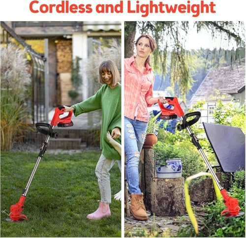 Image of Cordless Grass Cutter Machine for Garden | Weed Cutting Tool | Easy Storage with Adjustable Height & Foldable Handle | 2 x 48V Battery | 25cm Cutting Width | 3 x Heavy-Duty Blades