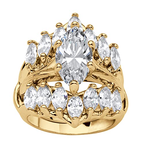 PalmBeach Goldtone Marquise Cut Cubic Zirconia Jacket Bridal Ring Set Sizes 5-10
