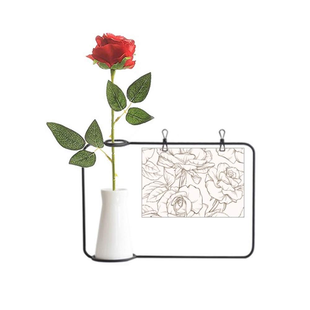 Vase fleur artificielle rose suspendu dessin de ligne art bouteille deco
