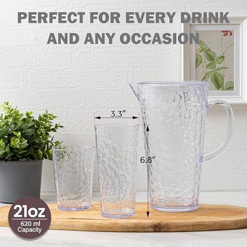 bzyoo ChillCraft 21oz Highball Tumbler Glass Set, BPA-Free Durable Food-Grade Plastic, Set of 8, Clear with Hammered Glass-Style Design, Ideal for Cocktails, Iced Tea, Lemonade, Indoor & Outdoor Use by bzyoo - Used condition - Image 2