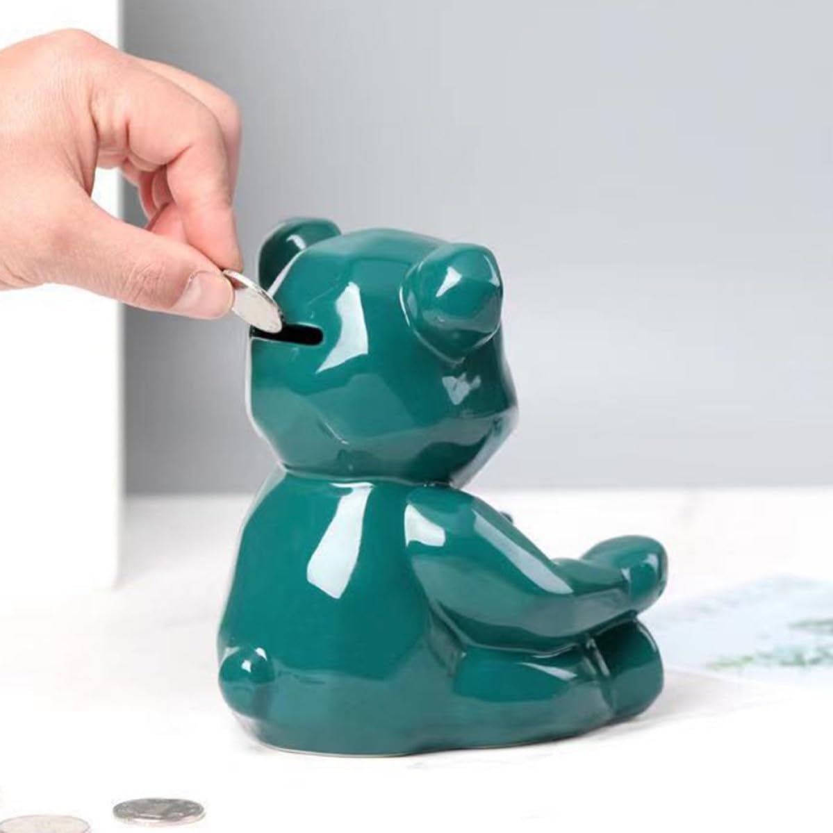 ULTECHNOVO Bandeja de Joyería Cerámica Verde Forma de Oso, Decorativa