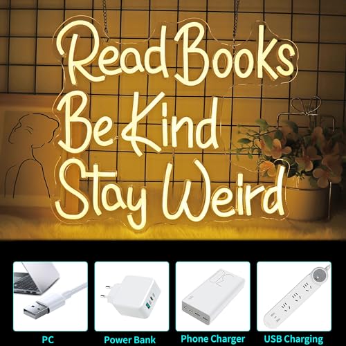 Image of Neon Sign, JGHTURIE Read Books Neon Signs for Wall Decor Warm White Led Lights Signs for Classroom Office Library Bookshop Study Room Decoration USB Powered
