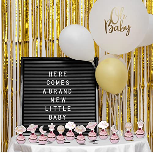 Loshine 24 Pcs Twinkle Twinkle Little Star Cupcake Toppers For Baby Shower Birthday Party Supplies,Wedding Birthday Party Favors,Boys Girls Gender Reveal Party Decorations (Pink) #TOP2