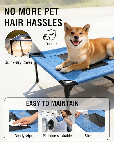 Elevated Dog Bed with Heavy-Duty Steel Frame, Breathable Mesh Cooling Surface, Easy to Clean, Portable Raised Dog Cot for Indoor & Outdoor Use,42x30x8 Inches Blue Dog Bed,Size M. — view 5