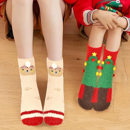 Gofriipai 5 Pairs Fuzzy Christmas Socks for Women Girls with Box, Stocking Stuffers, Cute Fun Soft Thick Cozy Fluffy Winter Warm Slipper Xmas Holiday Socks - image 4