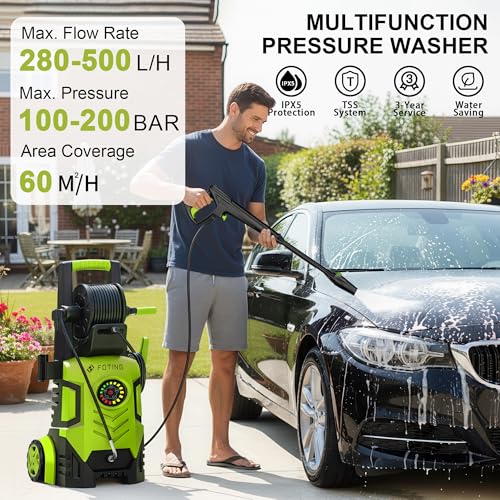 2026NEW Pressure Washers w/ 8 Level Touch Screen 100-200bar, Coverage: max. 60㎡/h, Foam Cannon and Adjustable 6-in-1 Nozzles, Jet Washer Power Washers for Patio/Car/Home Cleaning - Image 2