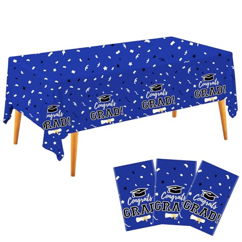 Labrostar Graduation Decorations 2026 Graduation Tablecloths Congrats Grad Table Cover 54"x108" for Class of 2026 Graduation Party Decorations Supplies 3Pcs Blue