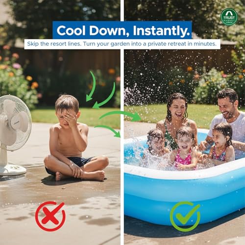 Image of TrustBasket 7.5ft Large Inflatable Swimming Pool for Adults & Kids | Rectangular Family Pool | 7P Free PVC | Blow Up Bathtub | Outdoor Garden Summer Use